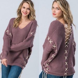 SPECIAL! LAST2️⃣//MAUVE MOHAIR BLEND LACE UP SWEATER